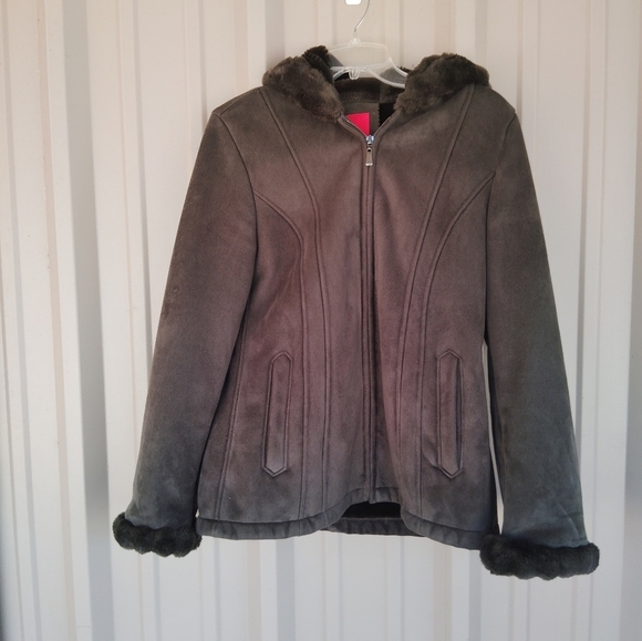 Women's Esprit Faux Suede Faux Fur Avocado Green Jacket Coat Size Medium - Picture 1 of 16